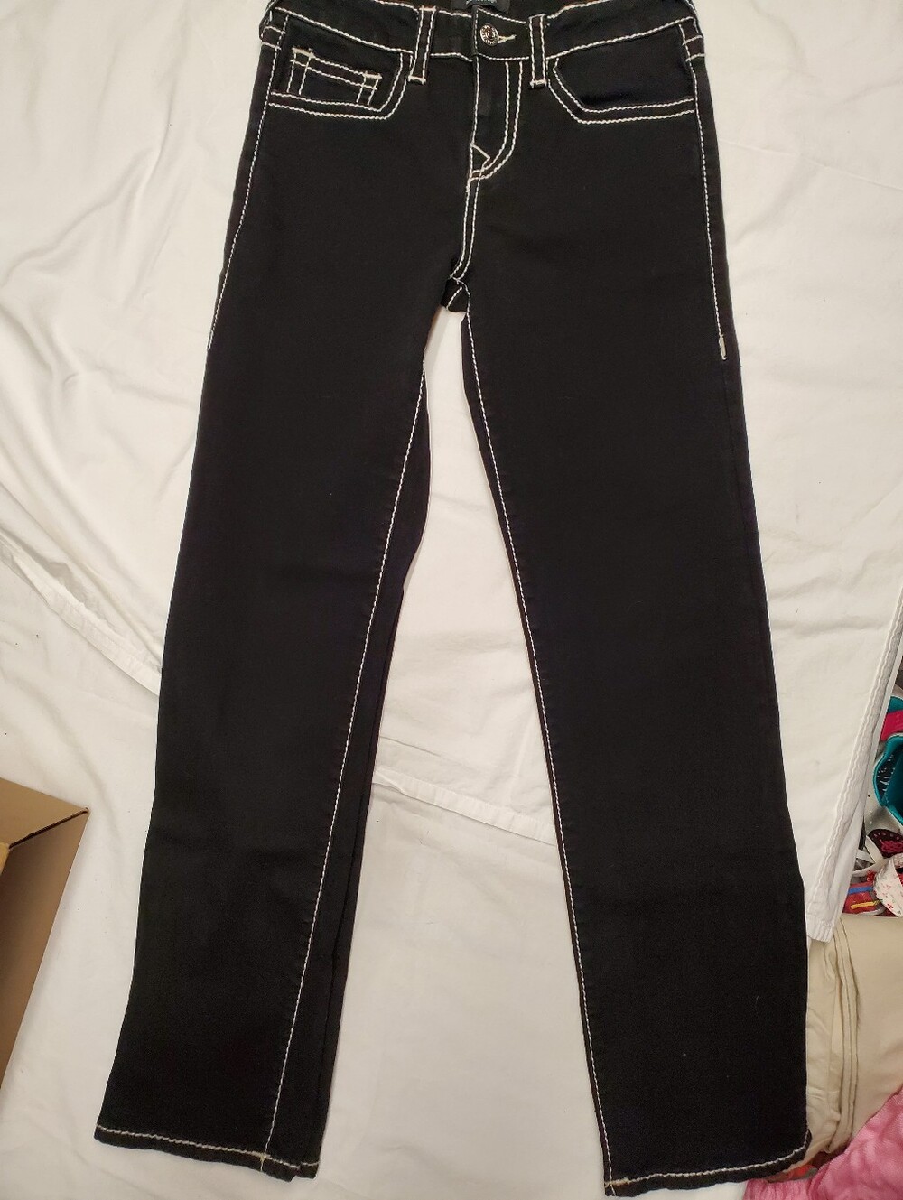 True Religion Ricky Boys Jeans Sz 14 Black Relaxed Straight Big T Stitch
